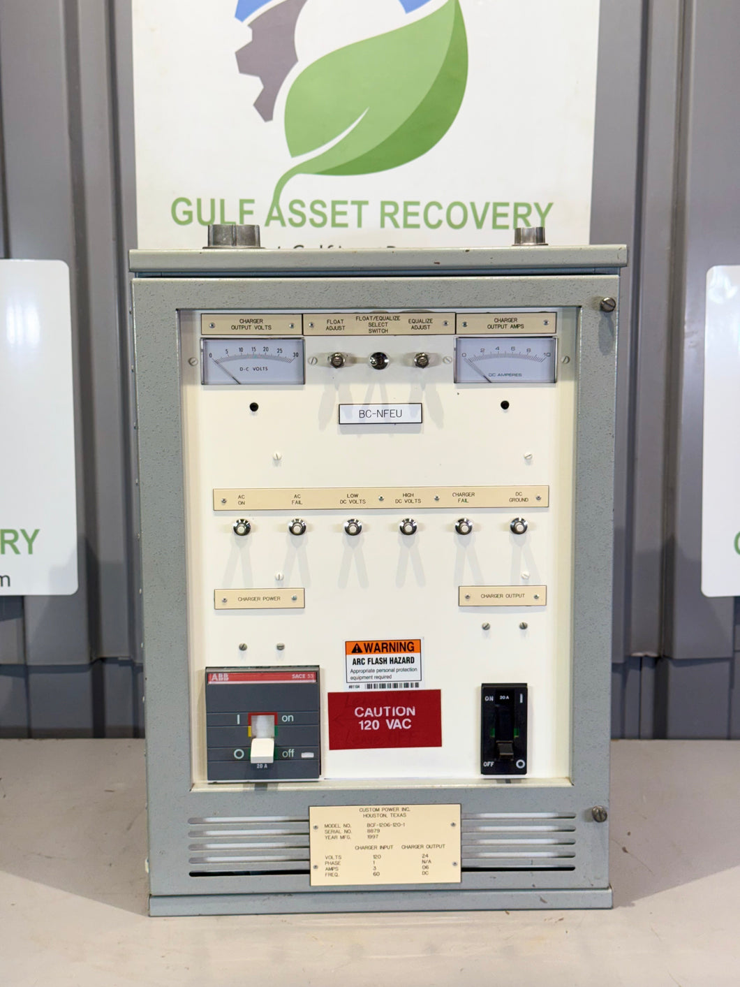 CPI Custom Power BCF-1206-120-1 Battery Charger, In: 120VAC Out: 24VDC (For Parts)