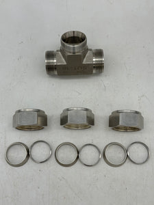 SHF Inc SUT-16 1" Tube Union Tee, Double Ferrule, 316 SS (No Box)