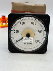 Crompton 077-218LA-QQSS-C6 Kilovars AC Meter, 0-1000Kilovars, Calibrated 11.15.22 (Used)