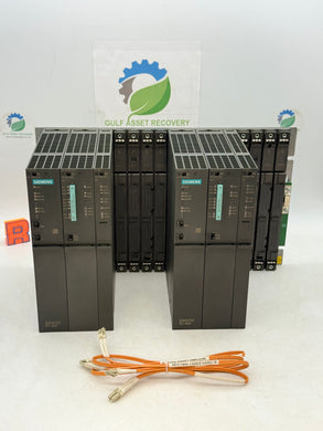 Siemens Simatic S7-400 PLC Rack w/ 6 Mod (x2) CPU412-5H, PS407-10A, CP443-1 (Used)