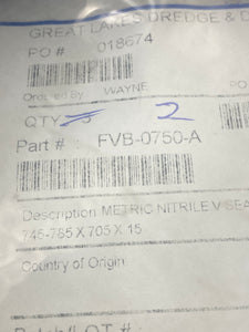 APG FVB-0750-A Type A Nitrile V-Seal 705mm ID 745-785mm Dia Shaft *Lot of (2)* (No Box)