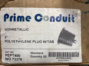 Prime Conduit PEPT400 Polyethylene Plug w/ Tab, 4", *Lot of (29)* (Open Box)