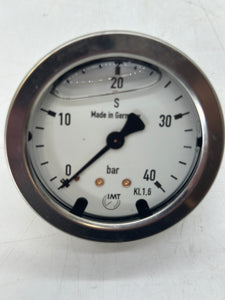 IMT 0-40 BAR Pressure Gauge, Liq Fill, 2", SS, 1/4" NPT Center Back Connect (No Box)