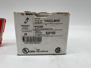 Burndy 518150 YA2CLBOX Compression Terminal, 2 STR CU *Box of (25)* (Open Box)