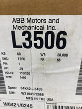 Load image into Gallery viewer, ABB Baldor L3506 Electric Motor, 3/4Hp, 1Ph, 3450 RPM 115/230VAC (Open Box)