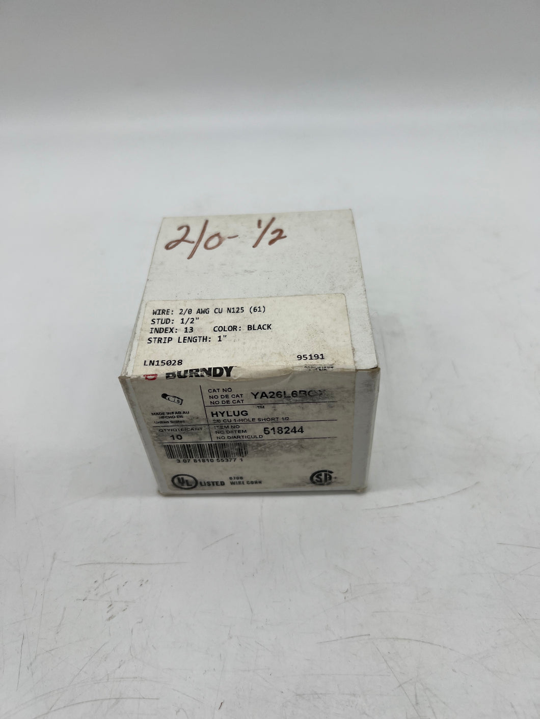 Burndy 518244 YA26L6BOX Compression Terminal, 2/0 AWG, *Box of (10)* (New)
