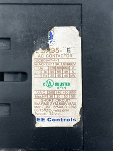 EEC Controls ECX95-E AC Contactor w/ 480V Coil, 95A, 600V Max (Used)