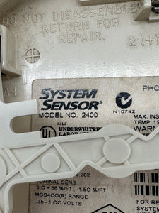 System Sensor 2400 Smoke Detector, 400 Series 2-Wire Direct Wire Photoelectronic (New)