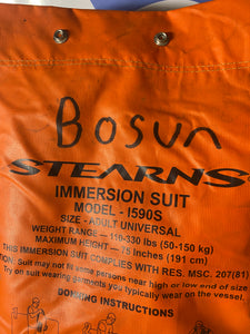Stearns 1590, 1590S, ISS-590I Immersion Suit, Size: Adult Universal (Unused-Pre-Owned)