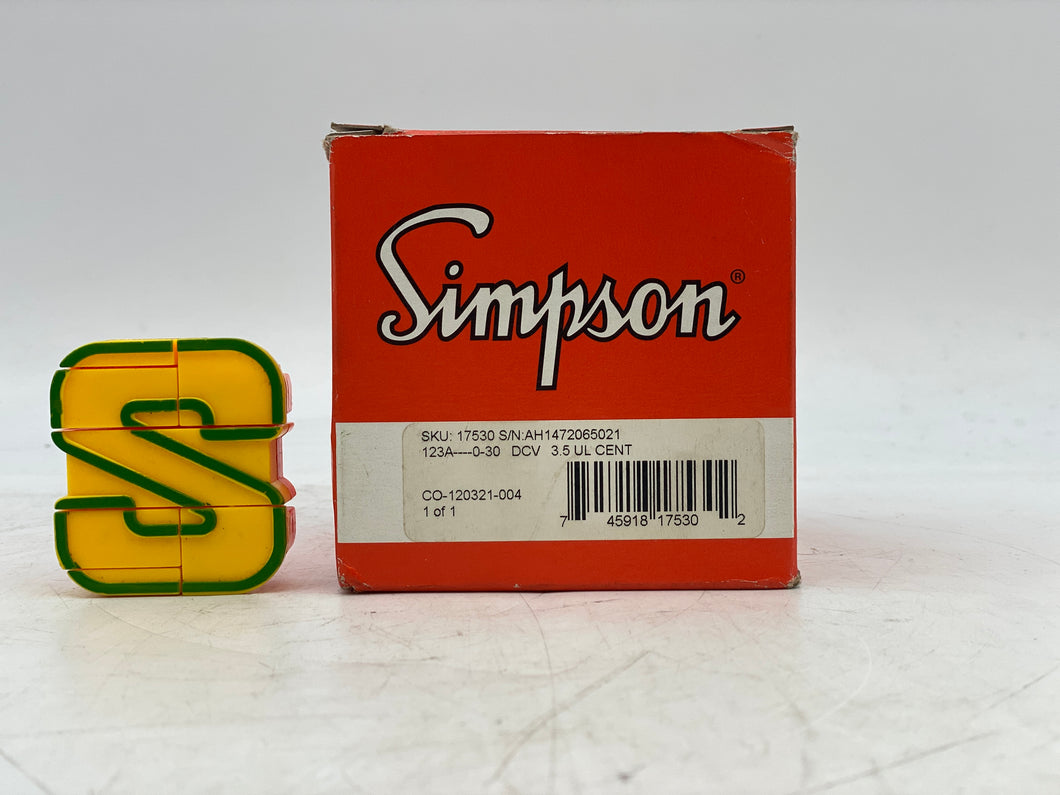 Simpson 17530 Analog DC Panel Meter, 0-30 VDC (New)