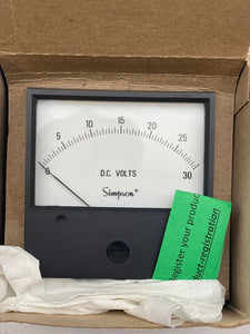 Simpson 17530 Analog DC Panel Meter, 0-30 VDC (New)