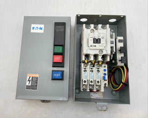 Eaton ECN0511EAA Size 1 Starter w/ 208V Coil, Encl w/ Start-Stop-Reset PB (Used)