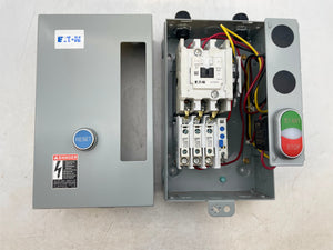 Eaton ECN0511EAA Size 1 Starter w/ 208V Coil, Encl w/ M22-K01 Start-Stop-Reset PB (Used)
