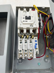 Eaton ECN0511EAA Size 1 Starter w/ 208V Coil, Encl w/ M22-K01 Start-Stop-Reset PB (Used)