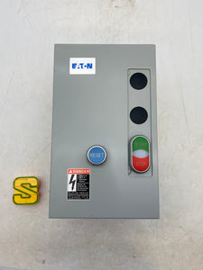 Eaton ECN0511EAA Size 1 Starter w/ 208V Coil, Encl w/ M22-K01 Start-Stop-Reset PB (Used)