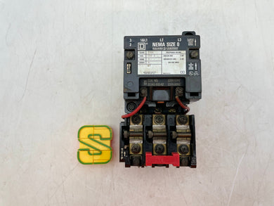 Square D 8536SBO2V02S Series A Size 0 Motor Starter w/ 120VAC Coil (Used)