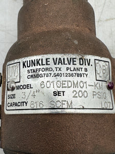 Kunkle 6010EDM01-KM Bronze Safety Relief Valve, 200 PSI, 3/4" (No Box)