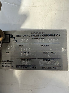 TXT Texsteam 550-SO Relief Valve, 874 SCFM, 220 PSI, 3/4" x 1" (Refurbished)