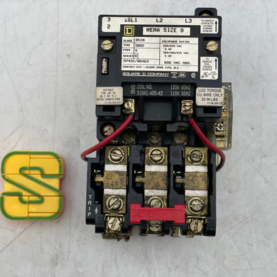 Square D 8536SBO2V02SX10 Size 0 Starter w/ 120V Coil, 1 NO Aux Contact (Used)