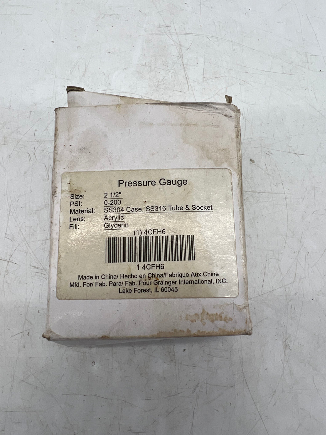 Grainger 4CFH6 Pressure Gauge, 200 PSI, 2.5