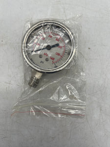Grainger 4CFH6 Pressure Gauge, 200 PSI, 2.5", Liquid Filled (New)