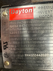 Dayton 194153.00 2MXV4 Inverter Motor, 10 HP 1755 RPM 3Ph 208-230/460V TEFC (No Box)
