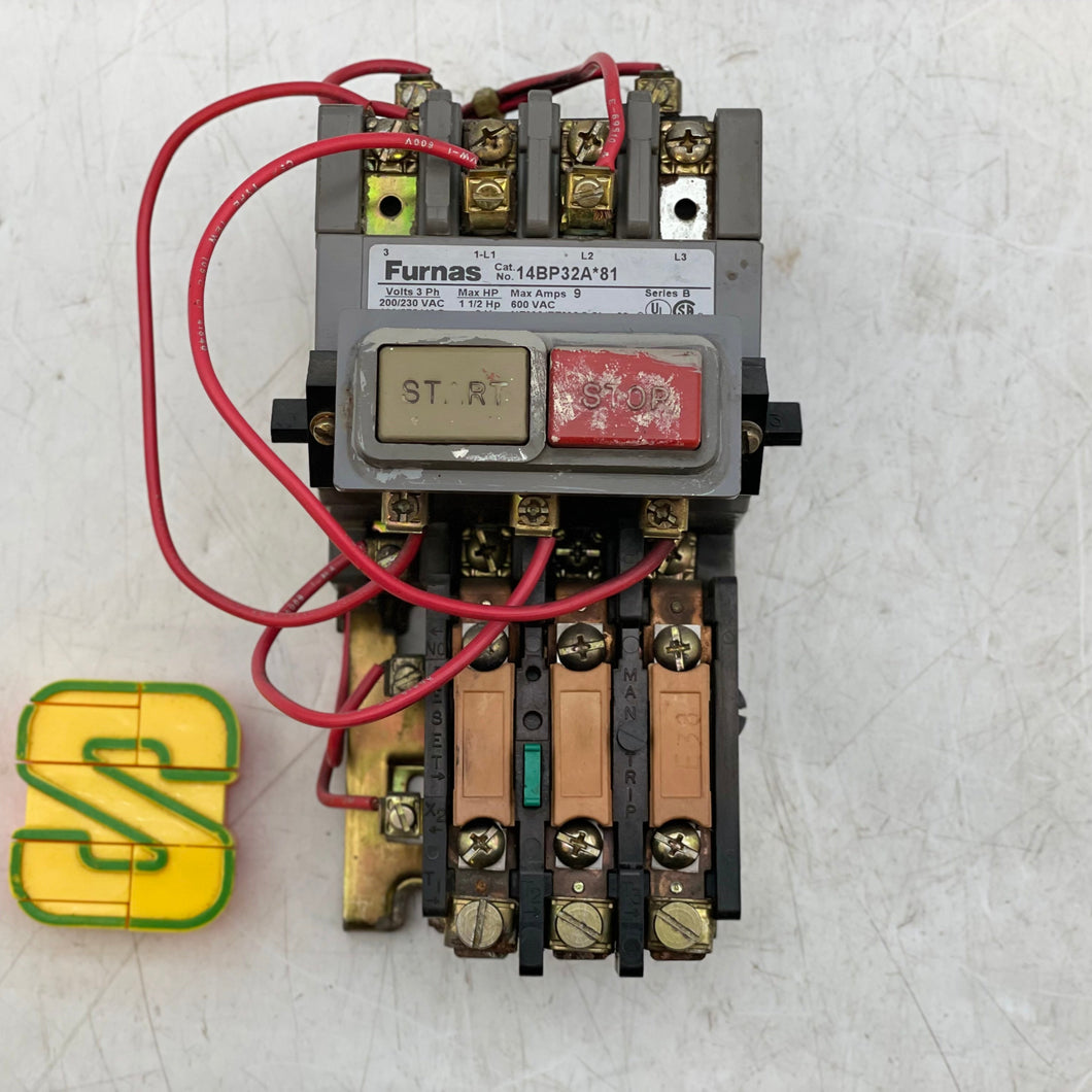 Furnas 14BP32AD81 Size 00 Motor Starter w/ Start-Stop Pushbuttons, 208V Coil (Used)