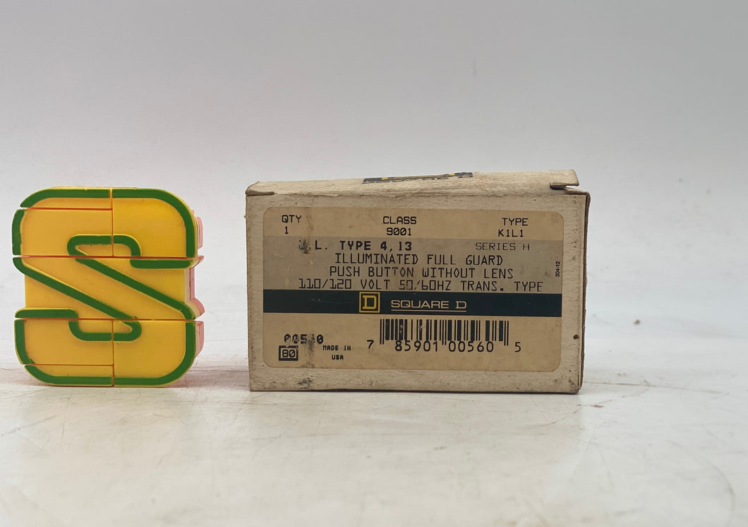 Square D 9001K1L1G Illuminated Full Guard PB w/ Green Lens 120V Series H (Open Box)