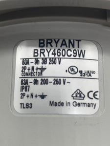 Bryant BRY460C9W Pin & Sleeve Receptacle, 60A, 200-260V, 3P, 4W (Open Box)