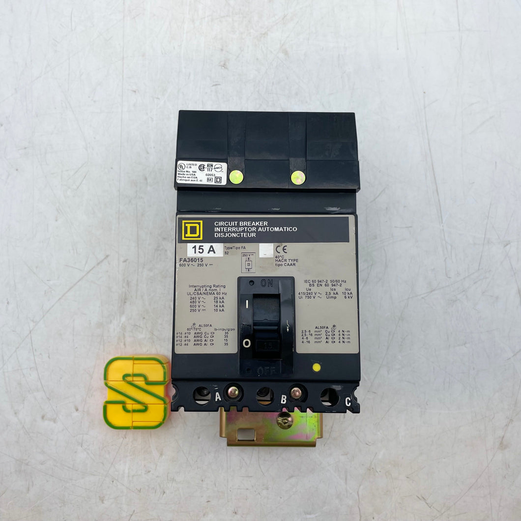 Square D FA36015 I-Line Circuit Breaker, 15A, 3P (Used)