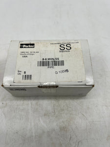 Parker 8-8 MHN-SS Male Hex Nipple, 1/2" MNPT x 1/2" MNPT, 316SS *Box of (5)* (New)