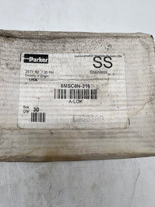 Parker 6MSC8N-316 A-LOK Male Connect, 3/8" Tube x 1/2" MNPT, 316SS *Box of (30)* (New)