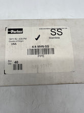 Load image into Gallery viewer, Parker 4-4 MHN-SS Male Hex Nipple, 1/4&quot; MNPT x 1/4&quot; MNPT, 316SS *Box of (40)* (New)