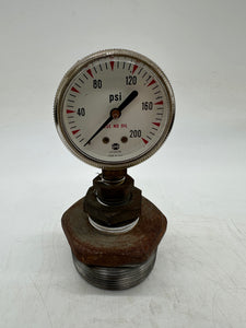 USG US Gauge 200 PSI Pressure Gauge Mounted On 2" MNPT Bushing (Used)