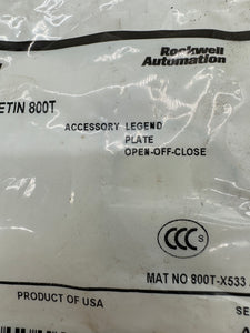 Allen-Bradley 800T-X533 Accessory Legend Plate Open-Off-Close *Lot of (8) Plates* (New)