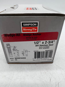 Simpson Strong-Tie WA502344SS Wedge Anchor, 1/2" x 2-3/4" *Box of (25)* (New)