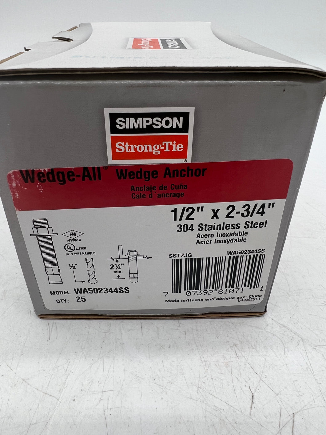 Simpson Strong-Tie WA502344SS Wedge Anchor, 1/2