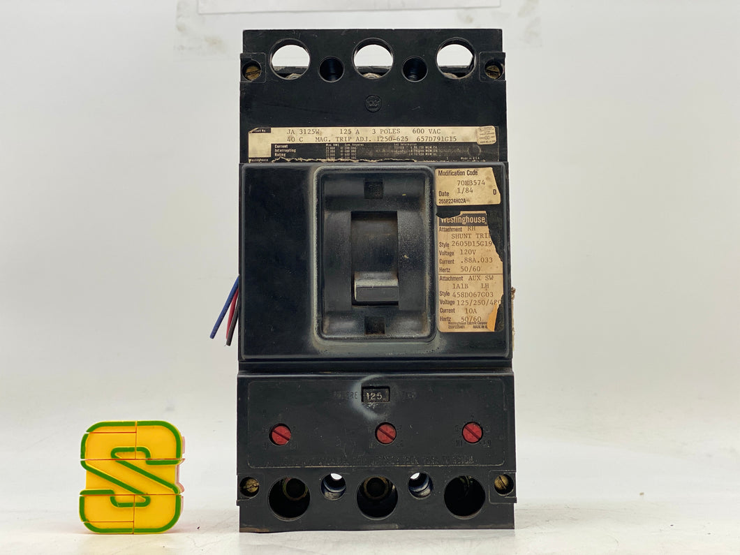 Westinghouse 657D791G15 JA3125W Circuit Breaker 125A 600VAC 3-Pole (Used)
