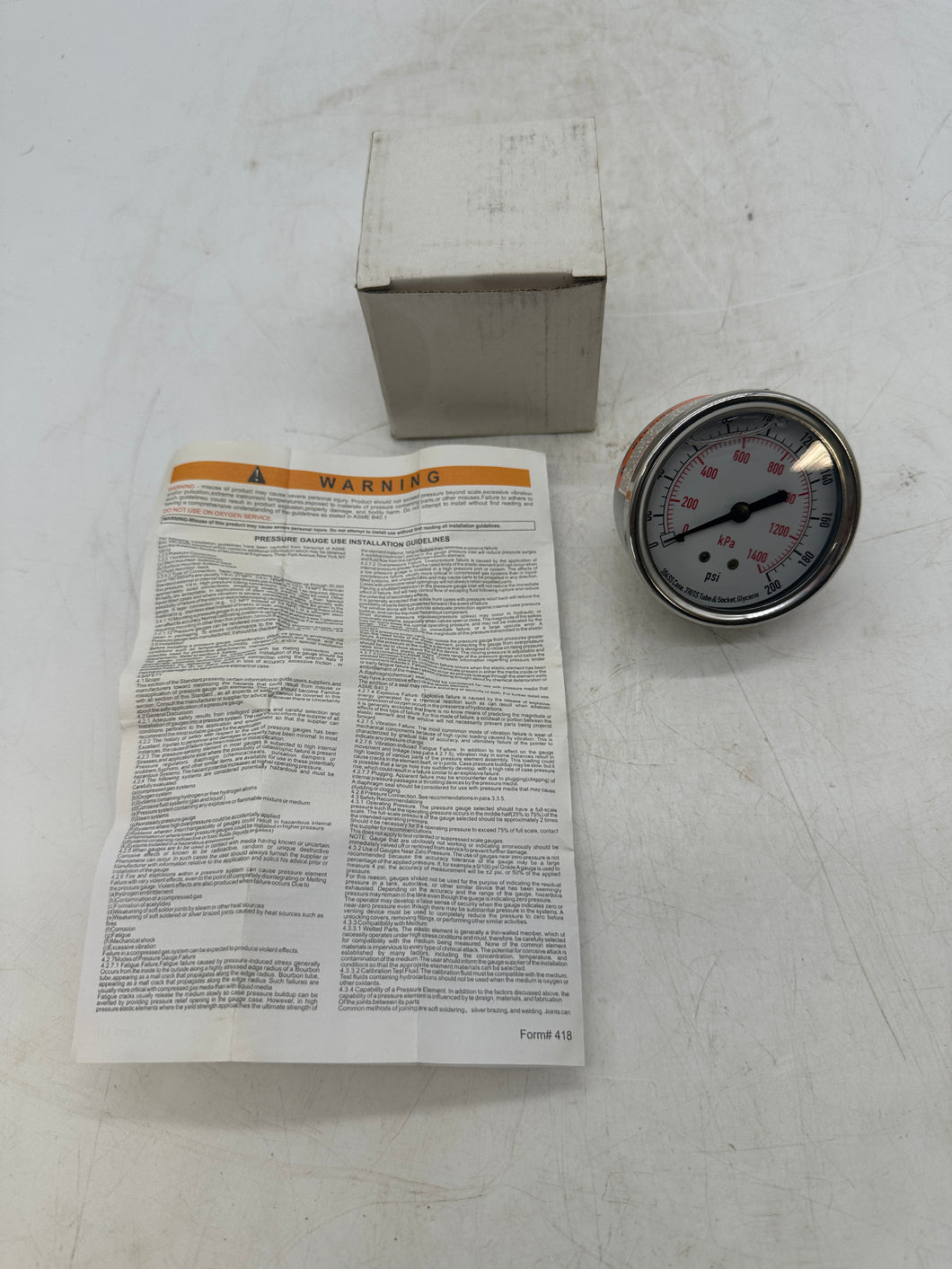 Grainger 4CFR8A Pressure Gauge, 0-200 PSI, 2.5