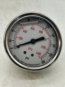 Grainger 4CFR8A Pressure Gauge, 0-200 PSI, 2.5" Dial, SS, Liq Filled, 1/4" NPT (New)