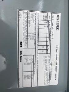 Eaton Cutler-Hammer DH261FRK Heavy Duty Safety Switch 30A 600VAC 3-Pole (Used)