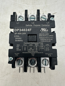 International Refrigeration Products DP34024F 3P-40A-24V Definite Purpose Contactor (New)