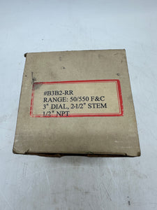 PIC Gauges B3B2-RR Bimetal Thermometer, 3" Dial, 50-550 F&C, 2.5" Stem, SS (New)