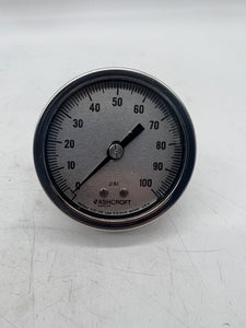Ashcroft Duralife 5WH64, 25-1009AW-02B Gauge, 100#, 2.5" Display, 1/4" MNPT (New)