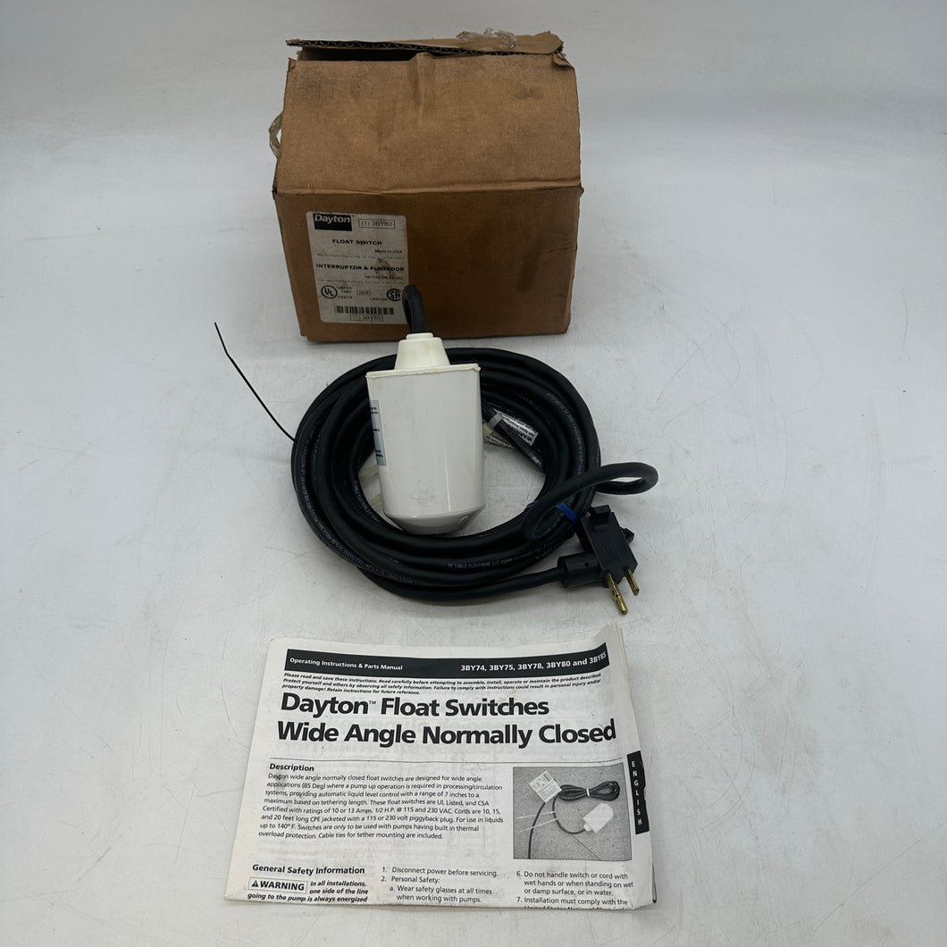 Dayton 3BY80 Type G Heavy Duty Float Switch, 10' Cord (New)