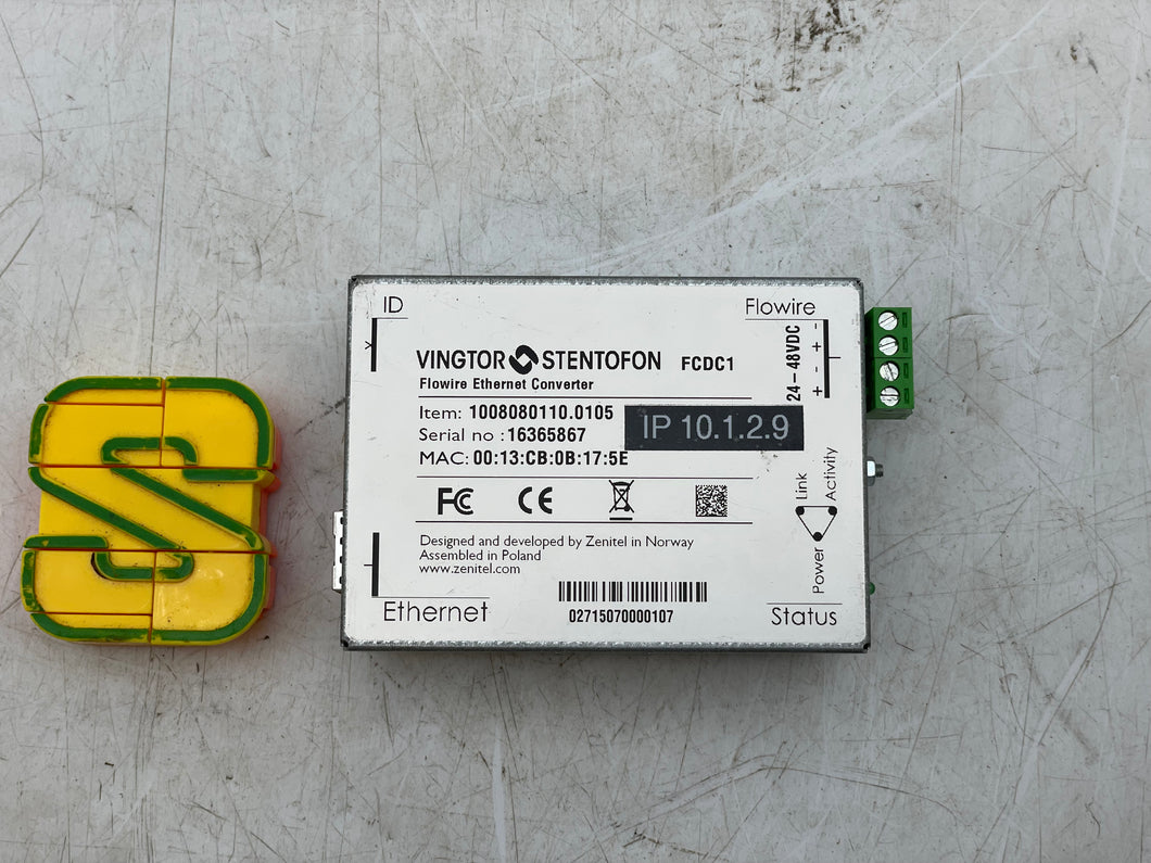 Zenitel Vingtor Stentofon 1008080110 FCDC1 Flowire Ethernet Converter (Used)