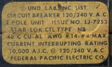 Load image into Gallery viewer, FPE CTL Type NB Stab-Lok Circuit Breaker 20A 240V 2-Pole (Used)