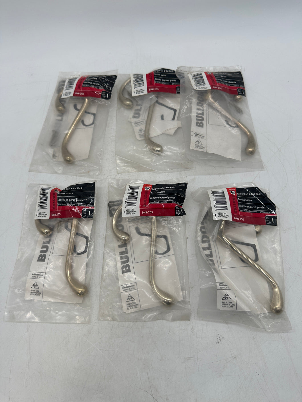 Bulldog 111560 DHH-255 Large Coat And Hat Hook, Polished Brass *Lot of (6) Hooks (New)