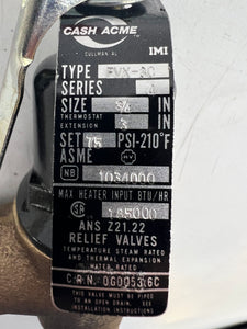 Cash Acme 16930-0075 FVX-3C Temp Pressure Relief Valve, 3/4" (Open Box)