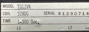 Agastat 7012VK Time Delay Relay 32VDC Coil 1-300 Seconds (Used)
